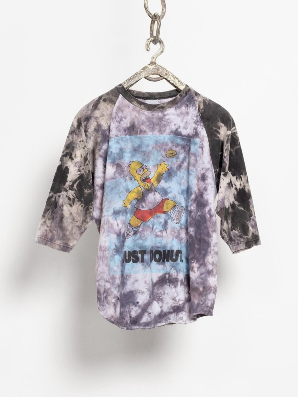 Vintage Homer Simpson Tee: 'Just Donut' Tie Dye Raglan (XL)